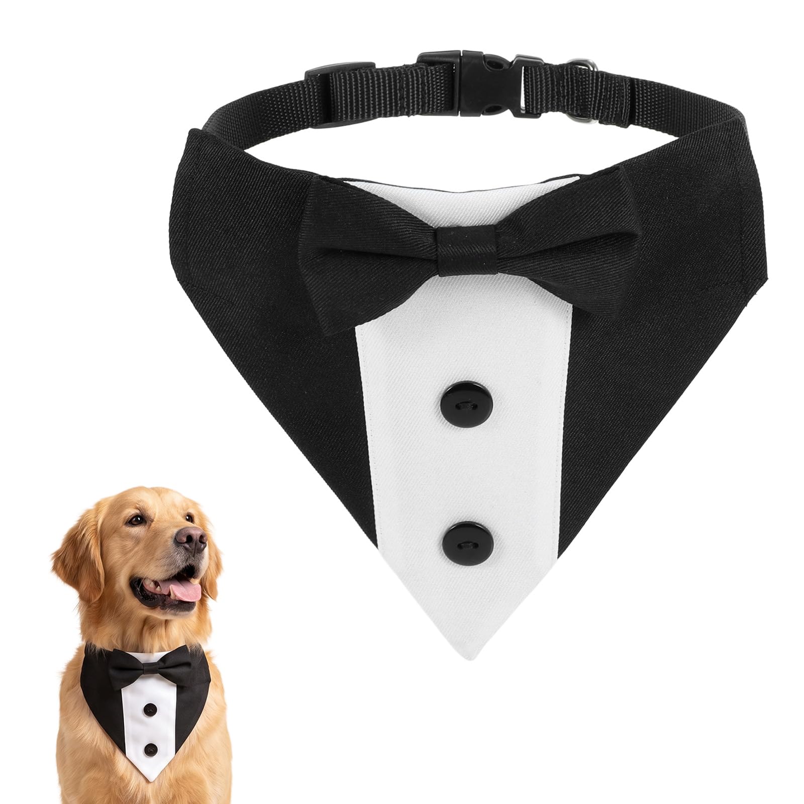 RAHHLIZS Dog Tuxedo Bandana Collar with Bow Tie Adjustable Dog Wedding Outfit