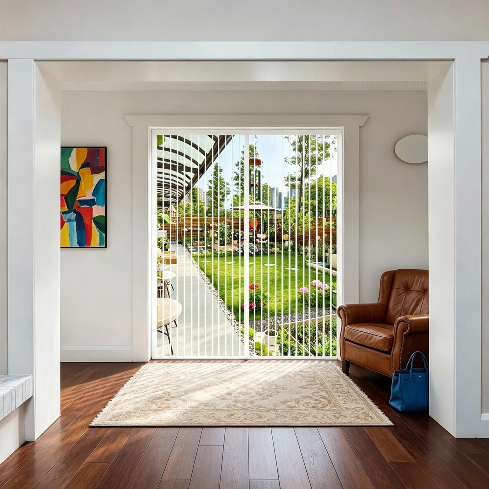 Fly Screen for Doors 85 x 191 cm Keep Bugs Out Lets Fresh Air in Fly Nets for Doors Easy to Install Without Drilling for Patio Balcony Bedroom, White