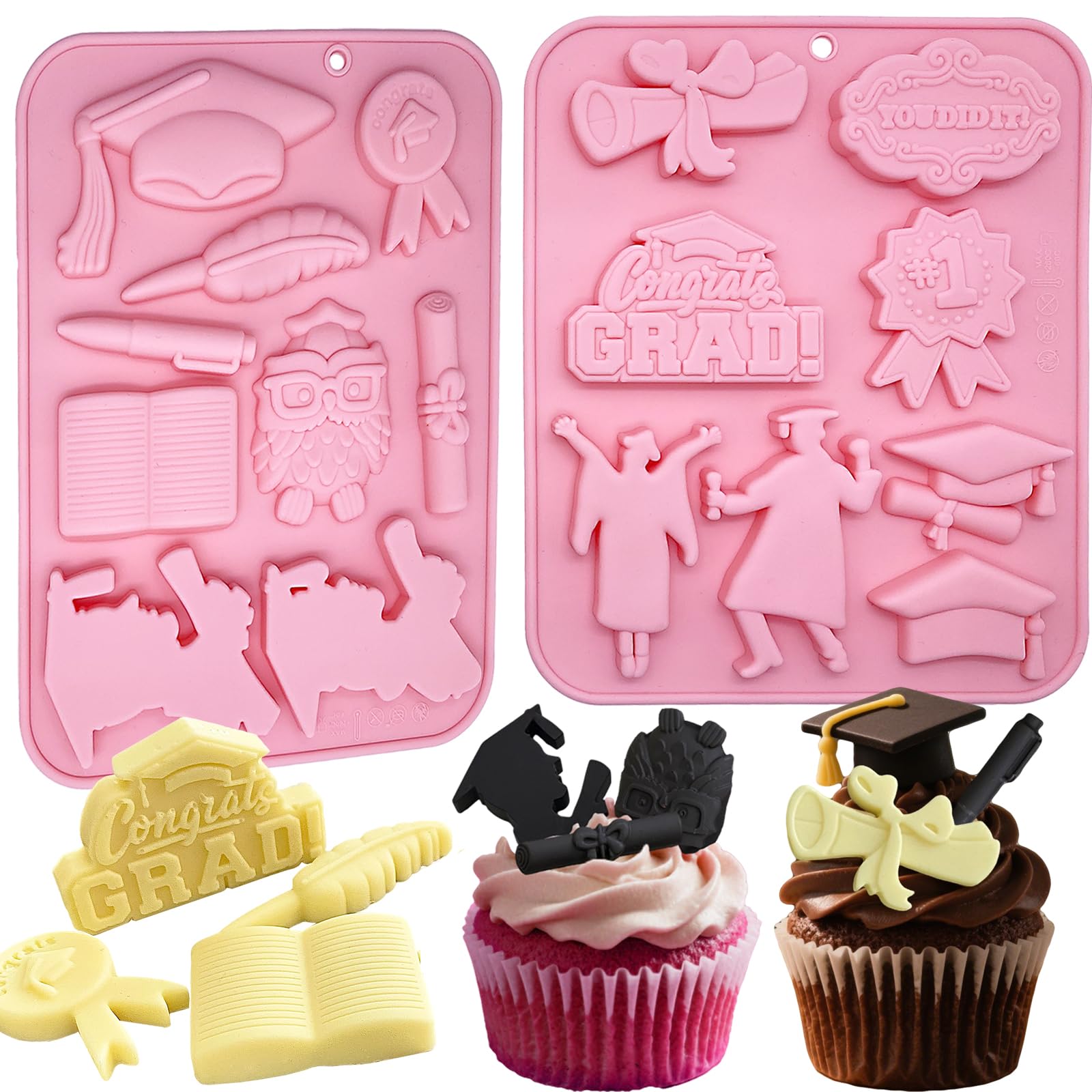 Graduation Chocolate Mold, Graduation Theme Silicone Candy Fondant Molds With Cap, Diploma Owl, Doctoral, Pens, Books Baking Mold for 2025 Graduation