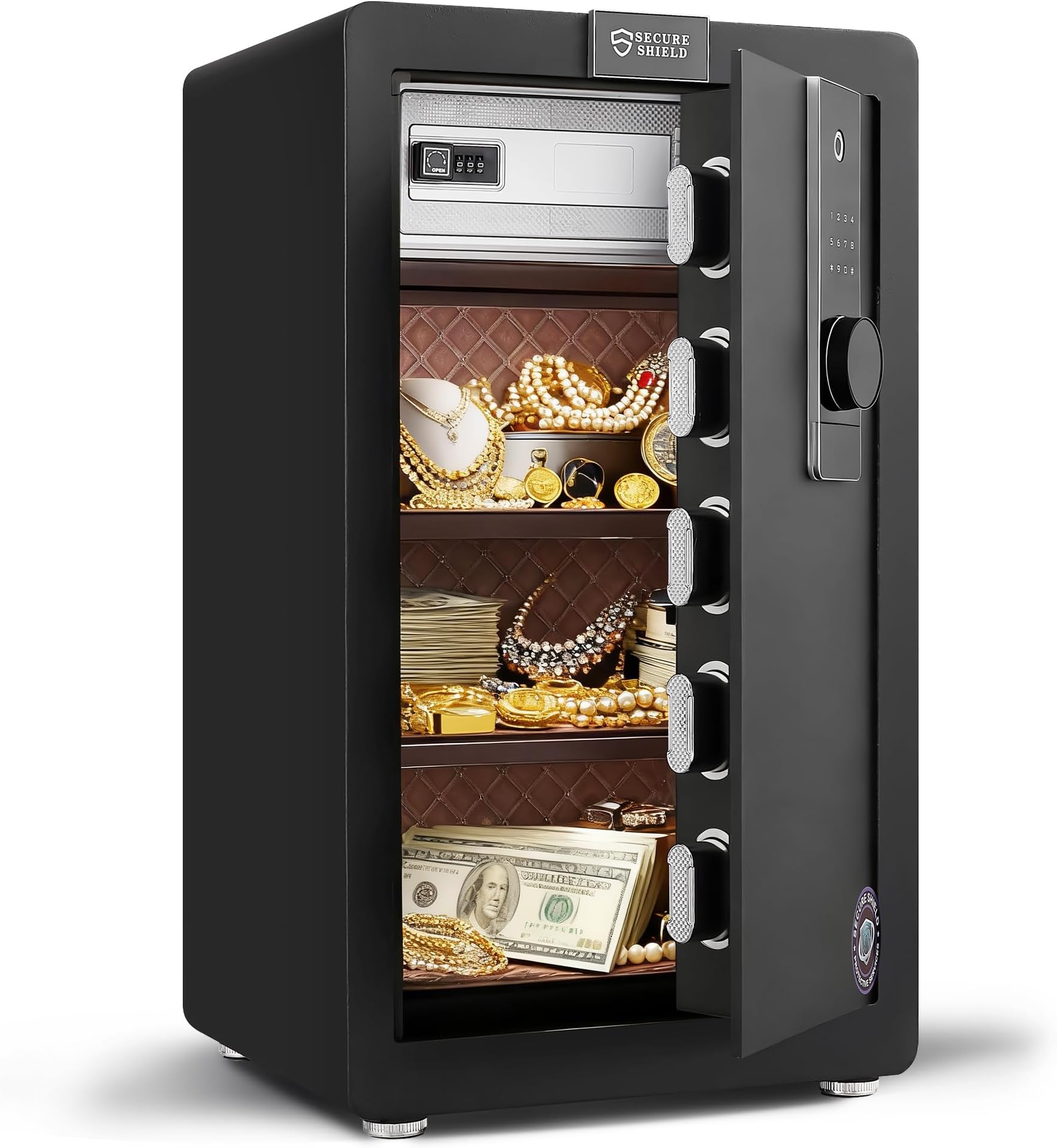 Large Safe Box, Home Security Safe with Electronic Keypad & Override Key, Personal Safety Box for Documents, Money, Firearms, Medicine & Valuables with Dual Alarm System (4.0 Cubic-Biometric)