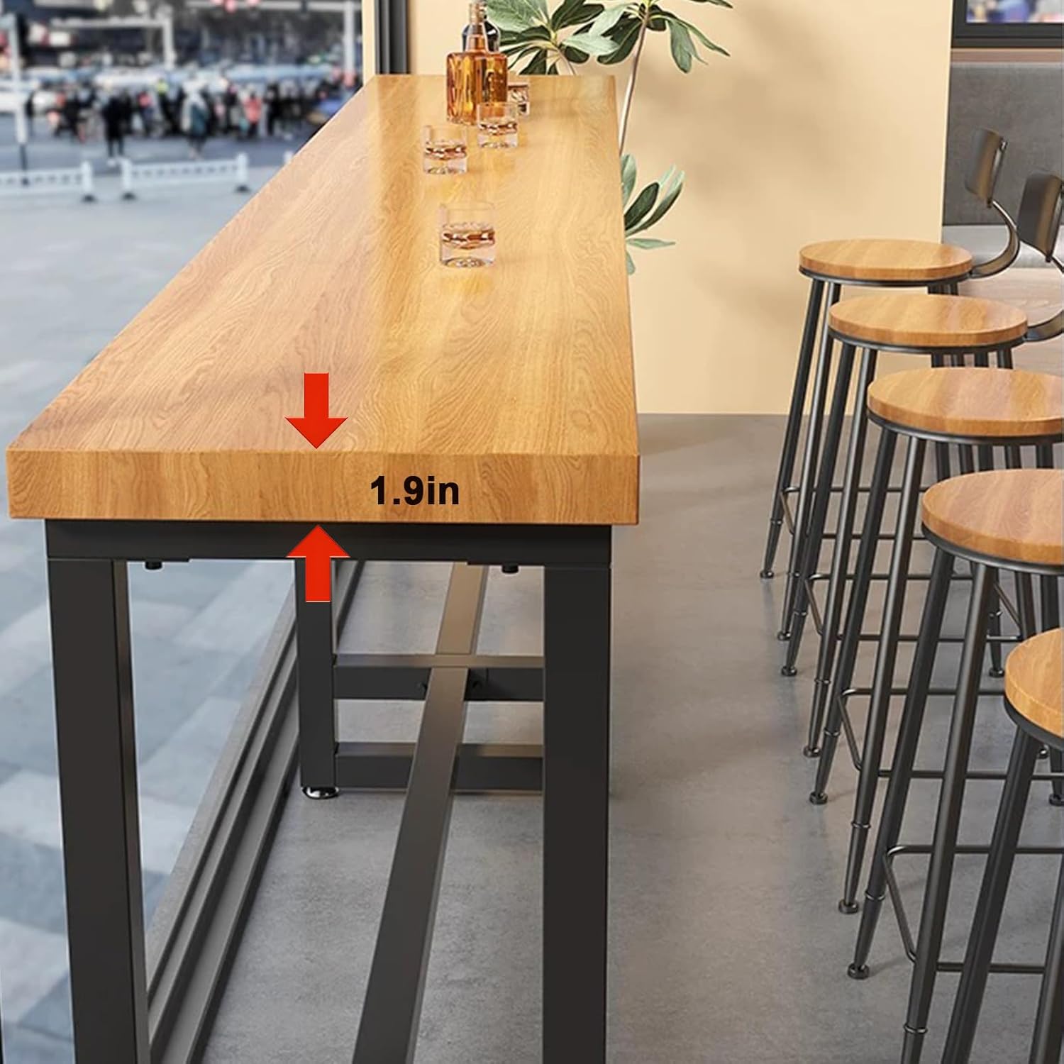 Long Narrow Bar Table Solid Wood with Metal Base,for 2,4,6,8,Industrial,Farmhouse,Live Edge,Rectangular,Bar Height Dining Table,Tall Pub Table,No Stool (Wood)