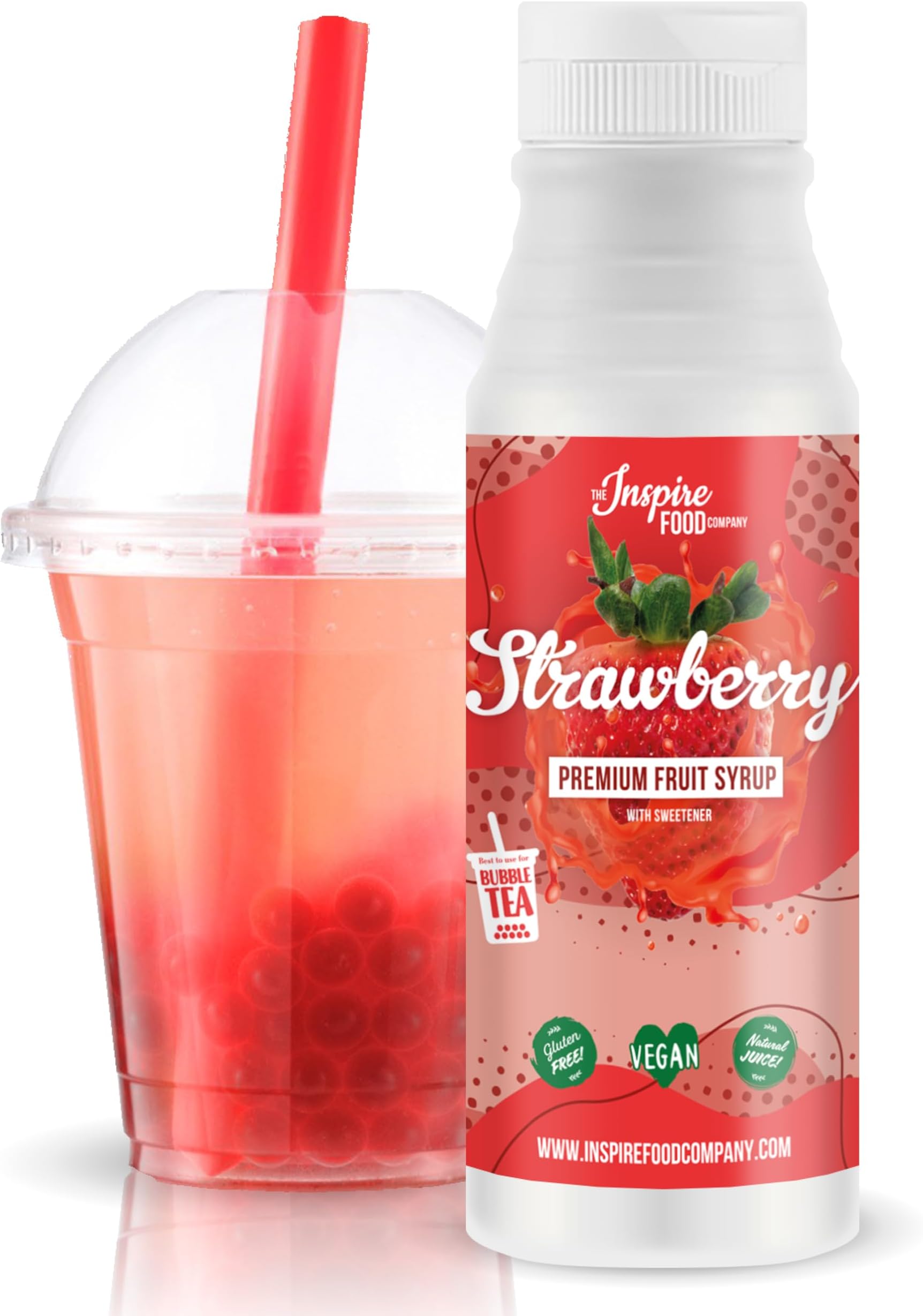 Original Fruit Syrup for Bubble Tea Mix - 300ml | Strawberry Syrup for Bubble Tea, Boba Tea, Smoothies, Slushes & Ice-Blended | 100% Vegan, Glutenfree