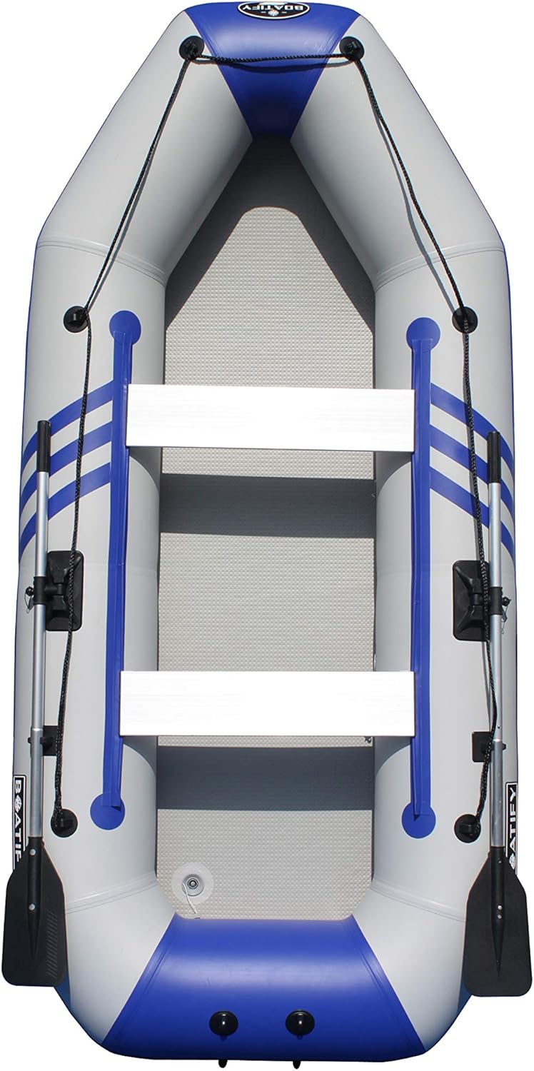 9.8ft Inflatable Fishing Boat Raft Dinghy Pontoon with Air Floor with Motor Bracket-Grey and Blue