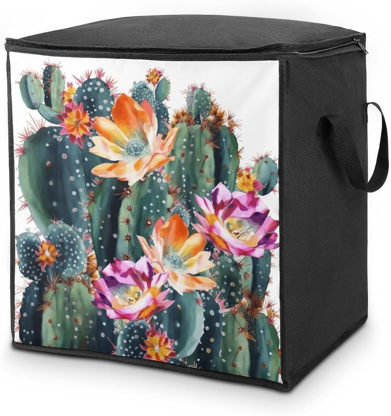 Clothes Storage Bag Personalized Durable Foldable Large Toy Storage Bags with Zipper Moving Bags Luggage Organizer Blooming Green Printed Bags