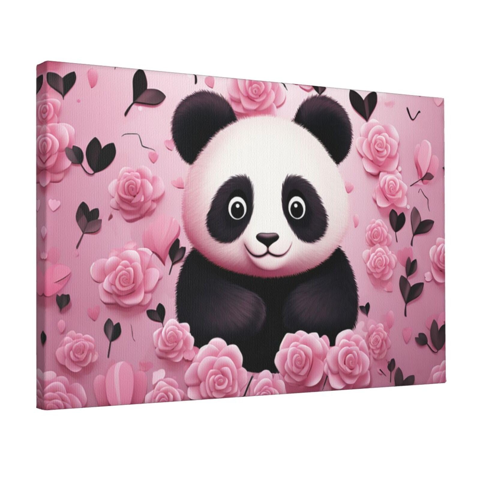 Canvas Wall Art for Living Room Wall Decor 12"x18" Modern Artwork Painting Pictures Hanging Canvas Prints Pink panda pattern Aesthetic Wall Art for Bedroom Bathroom Office Wallart Decor