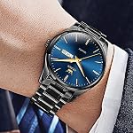 Men's Casual Stainless Steel Watch, Big Face Round Analog Quartz Watch with Day and Date, Classic Waterproof Simple Dial Dress Watch for Men, Gold Silver Black Band