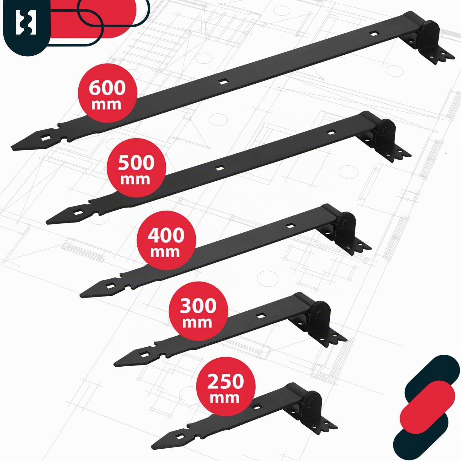 KOTARBAU® Ladenband 2 St. mit Kloben Torband Türband Torscharnier Scharnier Baubeschlag Torbeschlag Türbeschlag Rostfrei Torzubehör Pulverbeschichtet 600 mm