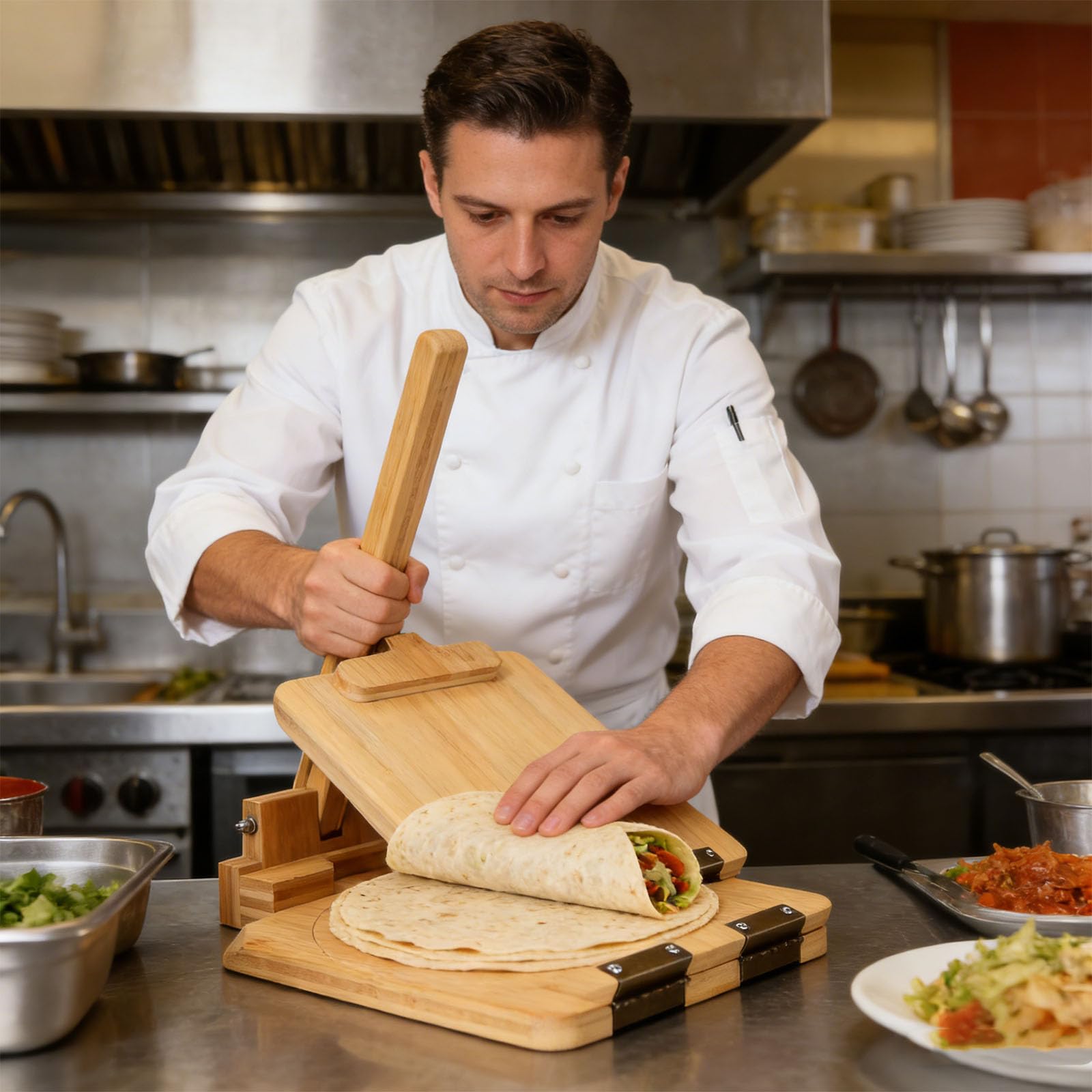 Pressa per impasti artigianali in legno per crepe fatte in casa con pressa elettrica per impasti in metallo