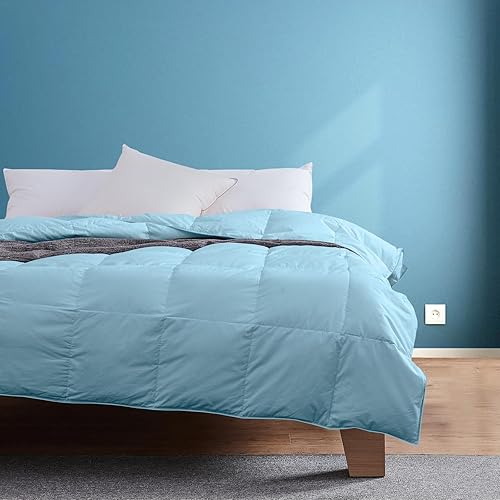 zzlamb Edredón de plumas azul extra ligero, mantas refrescantes de verano para personas que duermen con calor, relleno de edredón suave de mezcla de