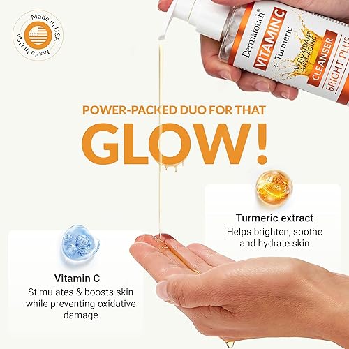 Miniatura 3 de DERMATOUCH Agua limpiadora de vitamina C con cúrcuma, limpiador facial suave y espumoso para uso diario, ayuda a eliminar impurezas, todo tipo de