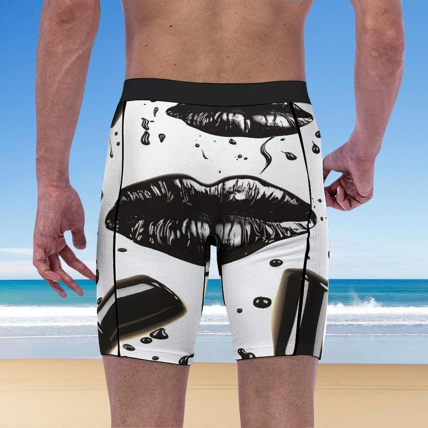 Cool Black Lipstick Lips Compression Shorts Men Spandex Sport Shorts Workout Performance Baselayer Underwear