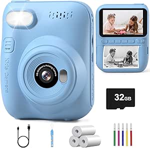 Hangrui Instant Print Kids Camera, 2.4 Inch Instant Camera for Kids, 1080P Kids Cameras with 32GB Card and 3 Rolls Photo Paper, Christmas Birthday Gifts Toys for Girls and Boys 3