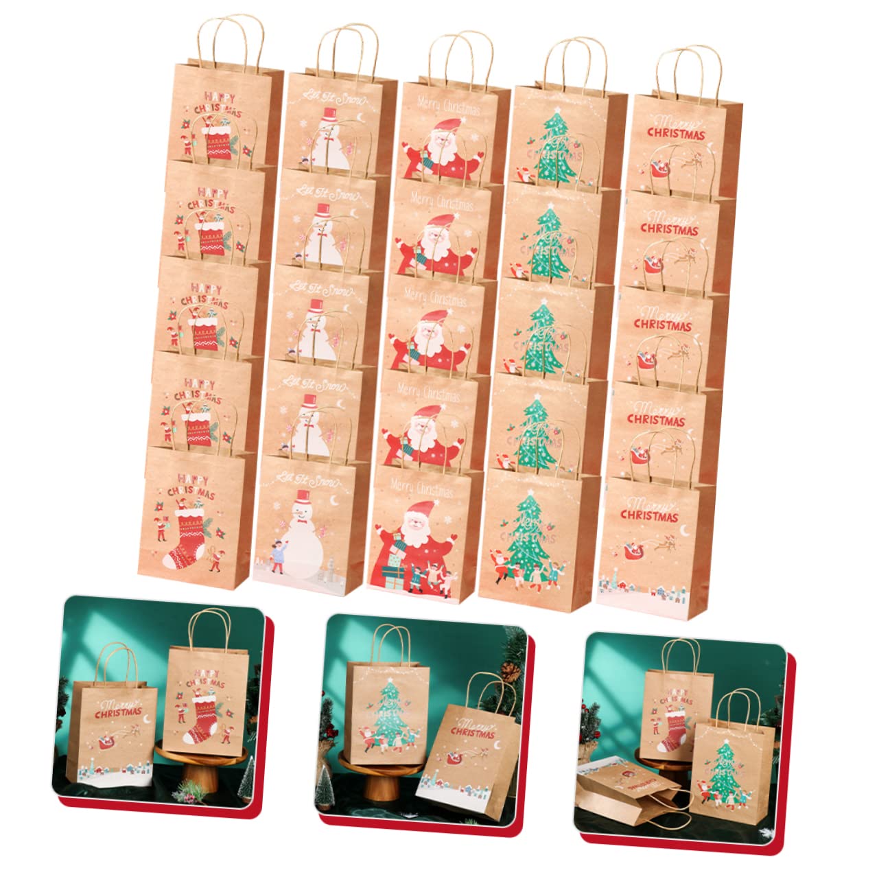 SOLUSTRE 25pezzi Borse Regalo Di Natale in Carta Buste Per Dolcetti e Bomboniere Per Feste Natalizie Caramelle Cioccolatini e Piccoli Regali