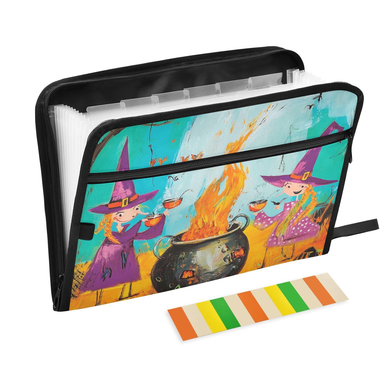 Halloween Witches Cauldron Expanding File Folder A4 Size File Pocket Folders with Zipper Hanging File Pockets Folder Legal Size for Nurse Work