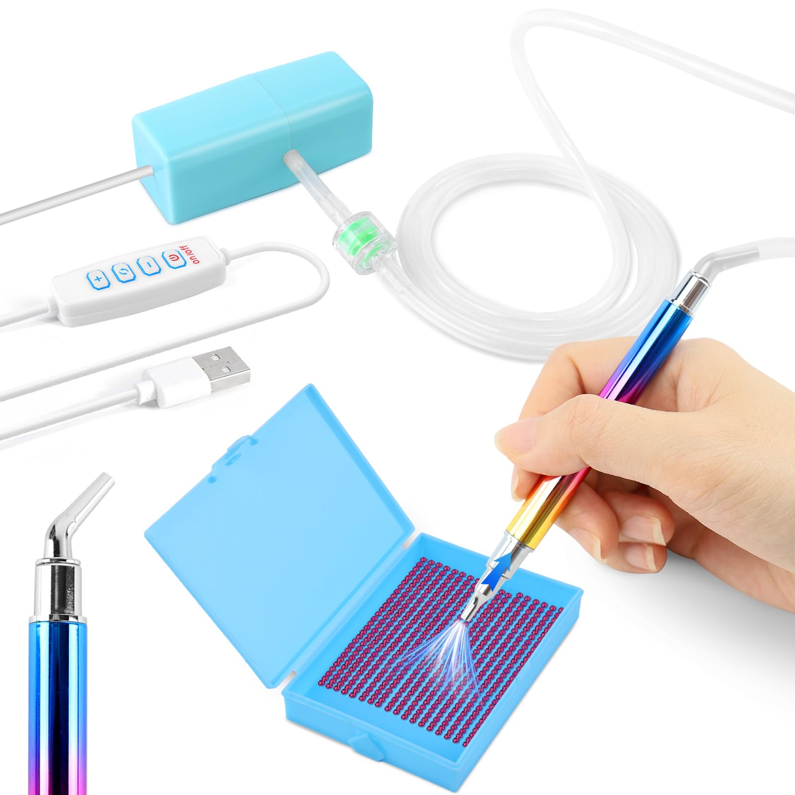 Penna Elettrica Per Pittura Diamante – Ricaricabile Con Vassoio – Aspirazione Regolabile – Accessori Per Diamond Art (Blu)