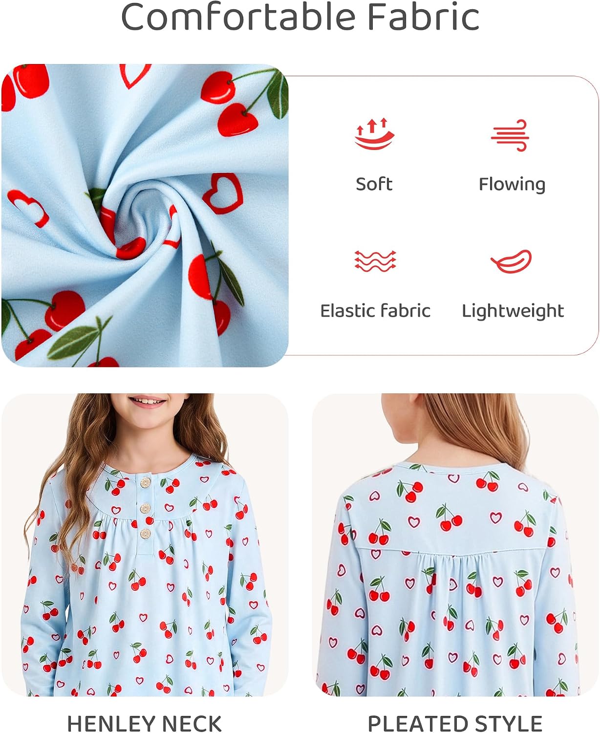 CARETOO Girls Pajamas Button Long Sleeve 2 Piece Pajama Set with Pants Printed Kids Sleepwear PJs for Girls 5-14 Years
