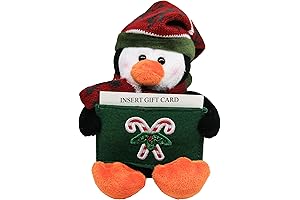 Glittering Xmas Gift Card Holder Stuffed Animal for Holiday Cheer (Penguin)