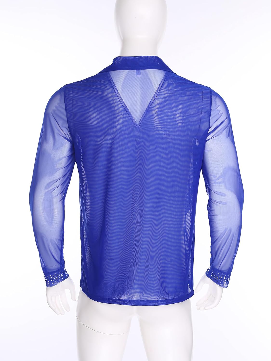 TiaoBug Mens Ballet Latin Dance Shirt Long Sleeve Shiny Rhinestones Ballroom Dance Shirts Tops
