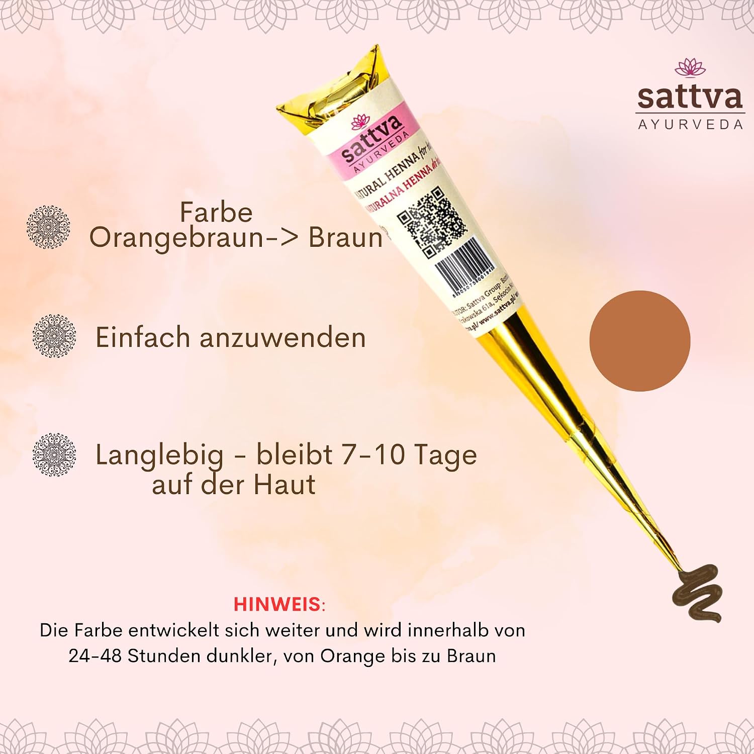 Sattva Ayurveda — Хна для татуировок — цвет «коричневый» — набор из 4 рожков по 30 г
