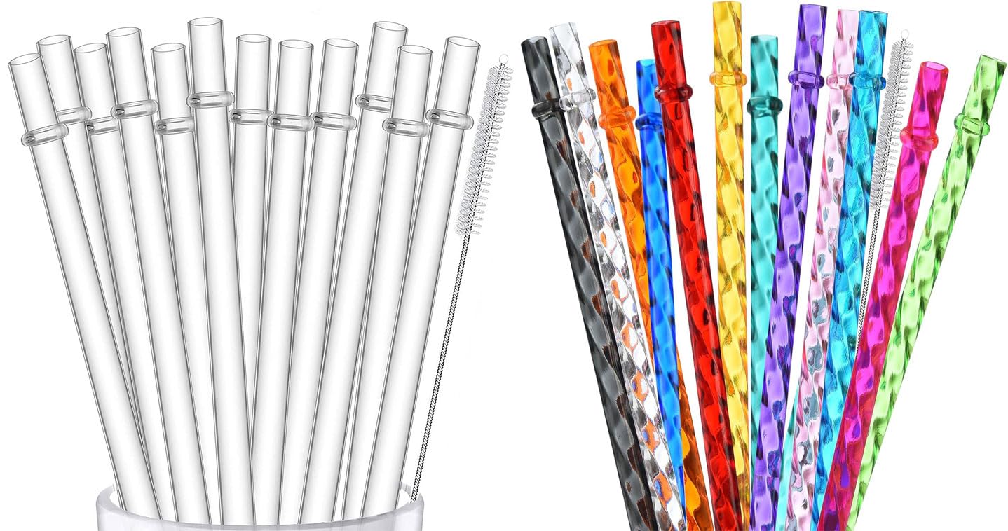 10.5 in Tritan Hard Plastic Clear Straws and 11 in Colorful Swirl Straws for Tumblers