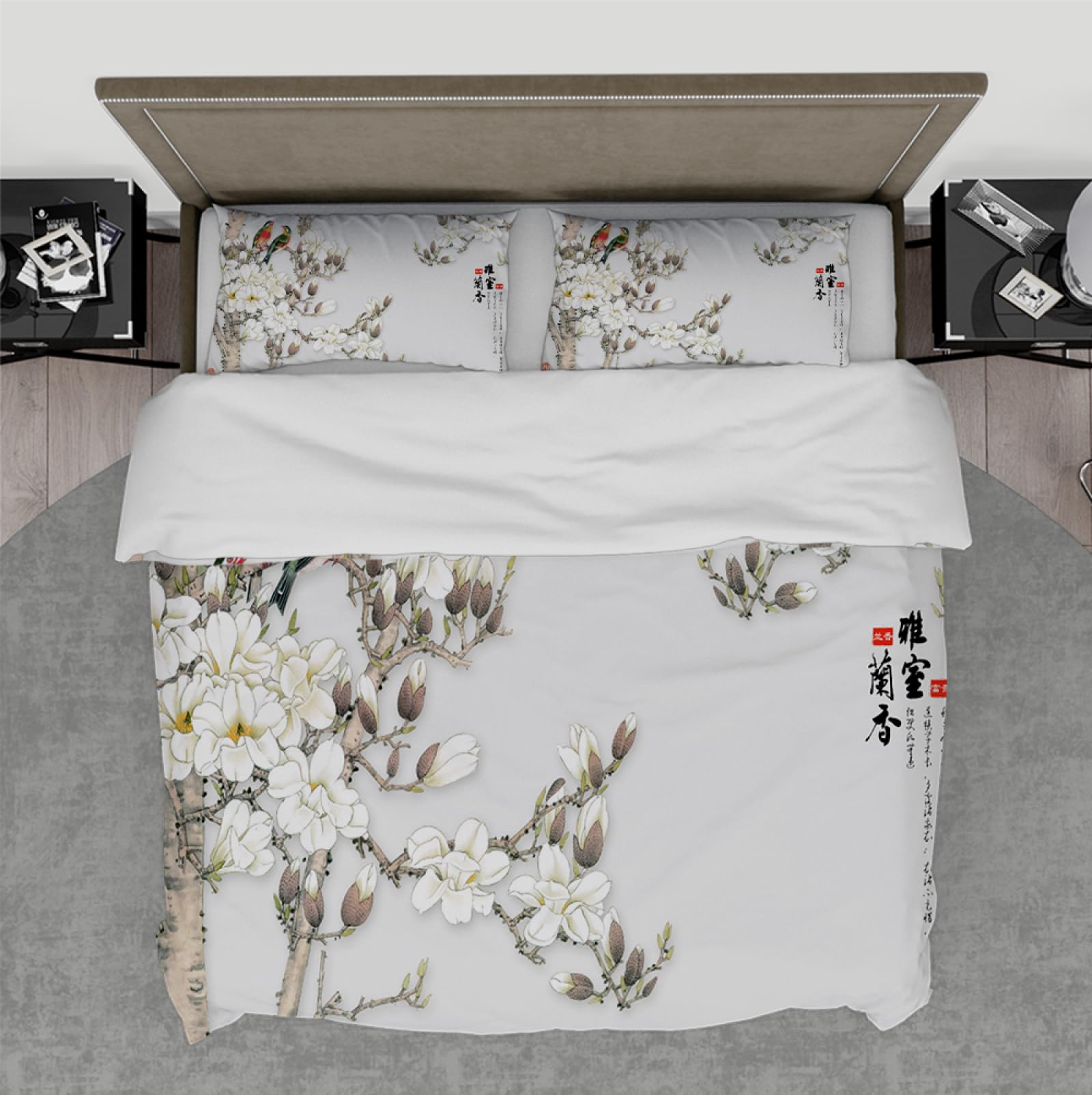 Housse de couette magnolia blanc haut de gamme avec parure de lit chic à fermeture éclair