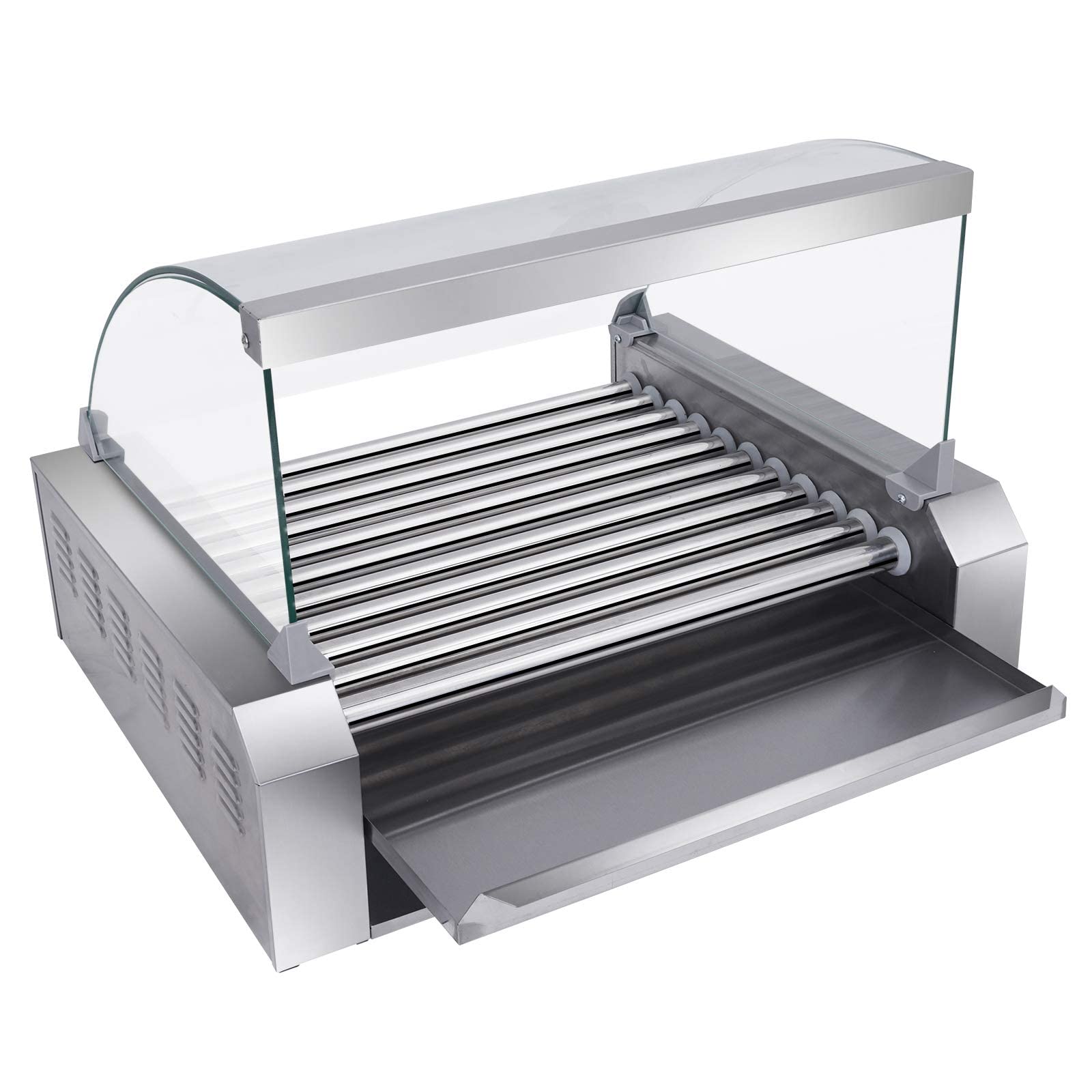 Hot Dog Roller Sausage Grill Cooker 30 Hot Dog Capacidad Hot Dog Cooker Máquina de Hot Dog de Acero Inoxidable con Doble Control de Temperatura Bandeja de Goteo Desmontable