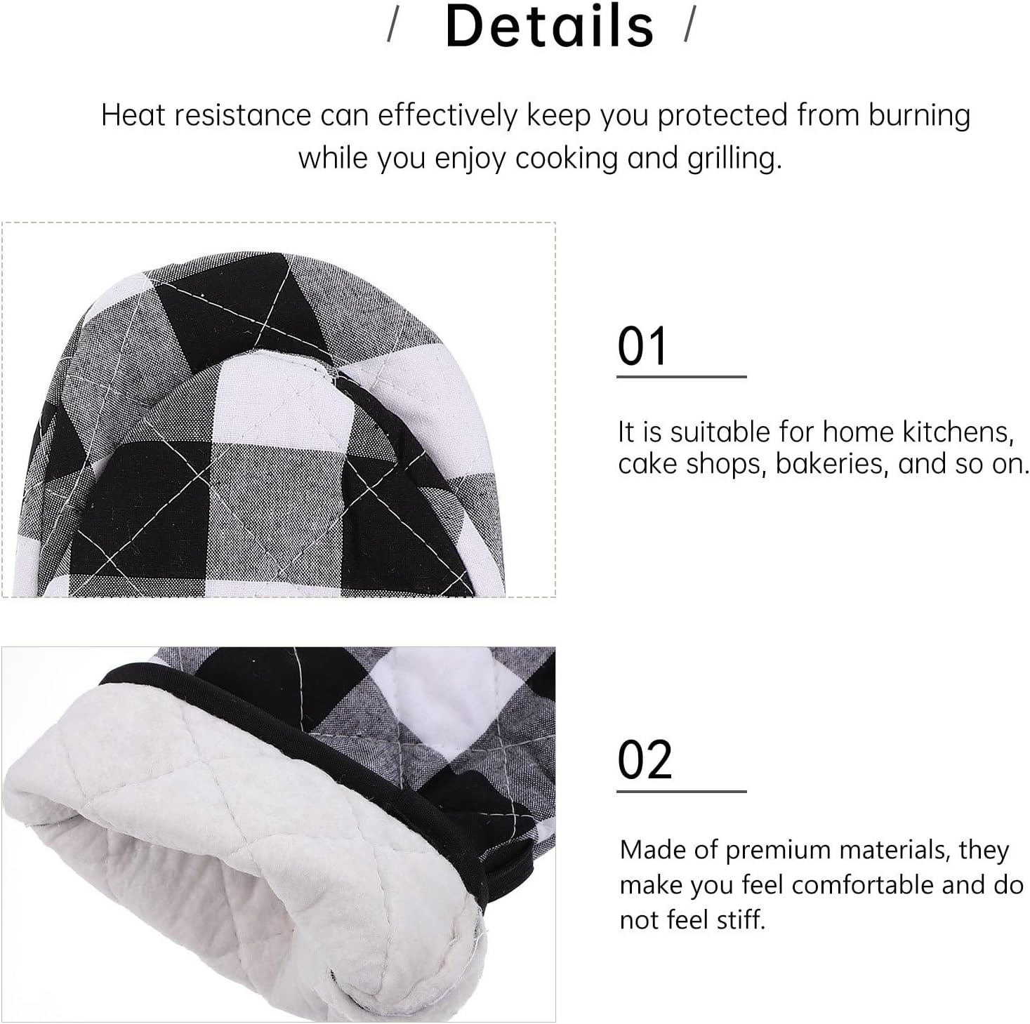 SECFOU Heat Resistant Oven Mitt and Dishcloth Set, 6pcs Kitchen Linen Bundle with Microwave Gloves, Insulated Baking Mats, Black and White, Potholders for Safe Cooking and Oven Use
