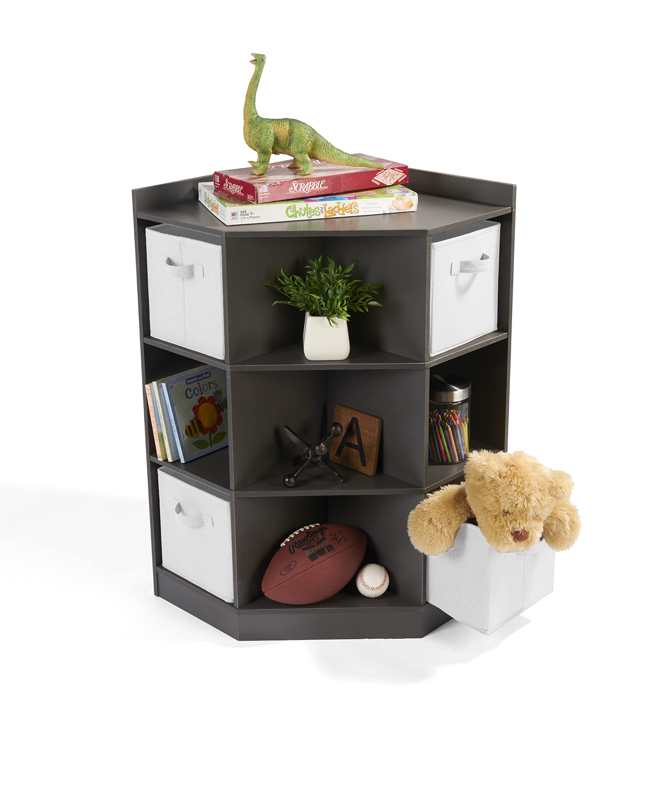Badger Basket Corner Cubby Toy Storage Unit for Kids with 4 Removable Baskets - Charcoal