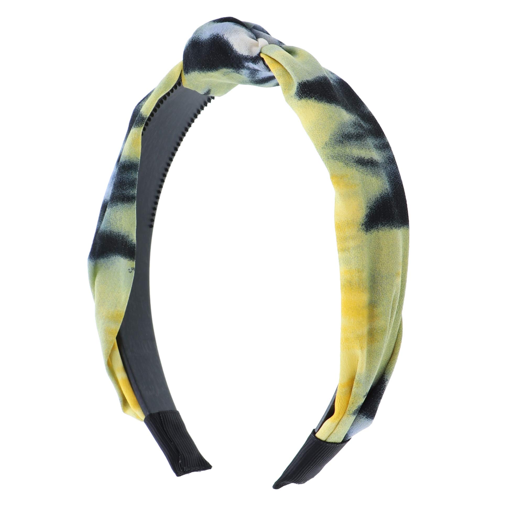 Motique Accessories Turban Knot Tie Dye Headband for Women and Girls-Black Yellow