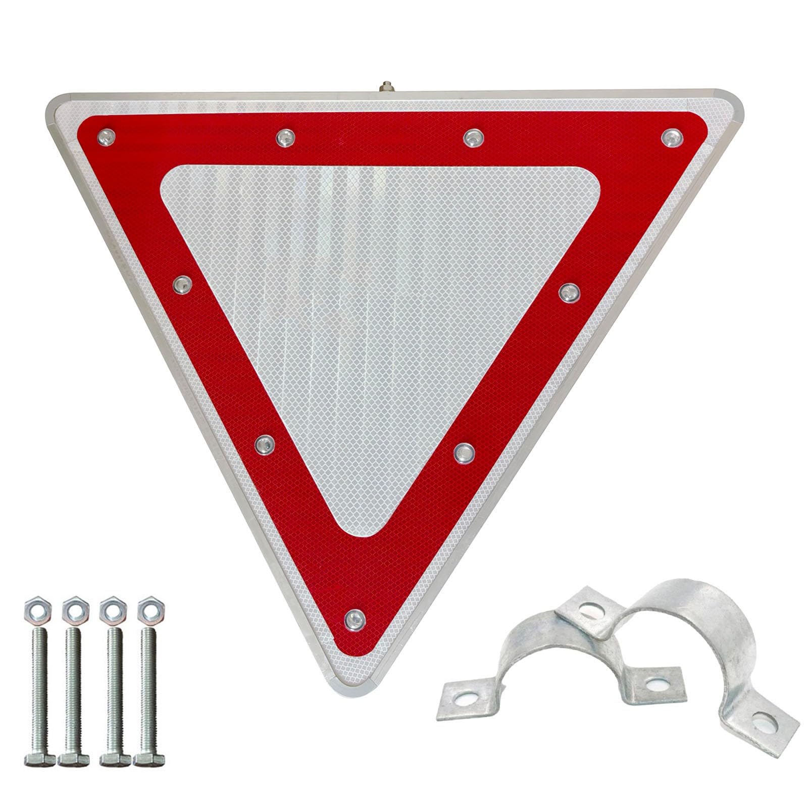 Señal CEDA EL Paso con LED Intermitente y energía Solar Señal prohibición Marco de Metal Resistente al Agua IP65 Archivo Reflectante de Grado de ingeniería con Accesorios(70cm/28in)
