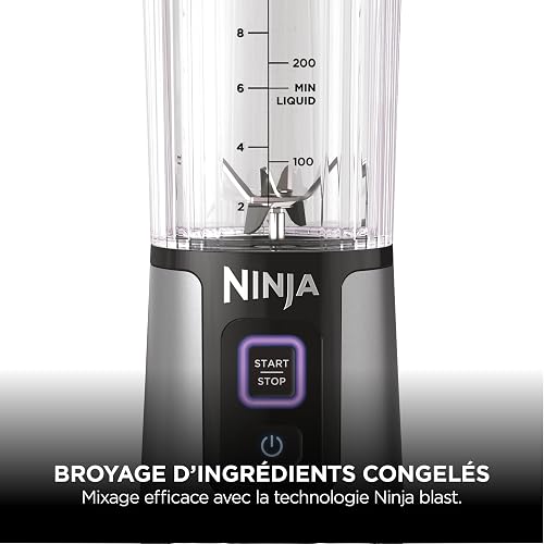 Ninja Blast Blender portable, 530 ml, couvercle résistant aux fuites et bec verseur, mini blender sans fil puissant, rechargeable, smoothies, shakes protéinés, mixe fruits et glaçons, noir, BC151EUBK - 8