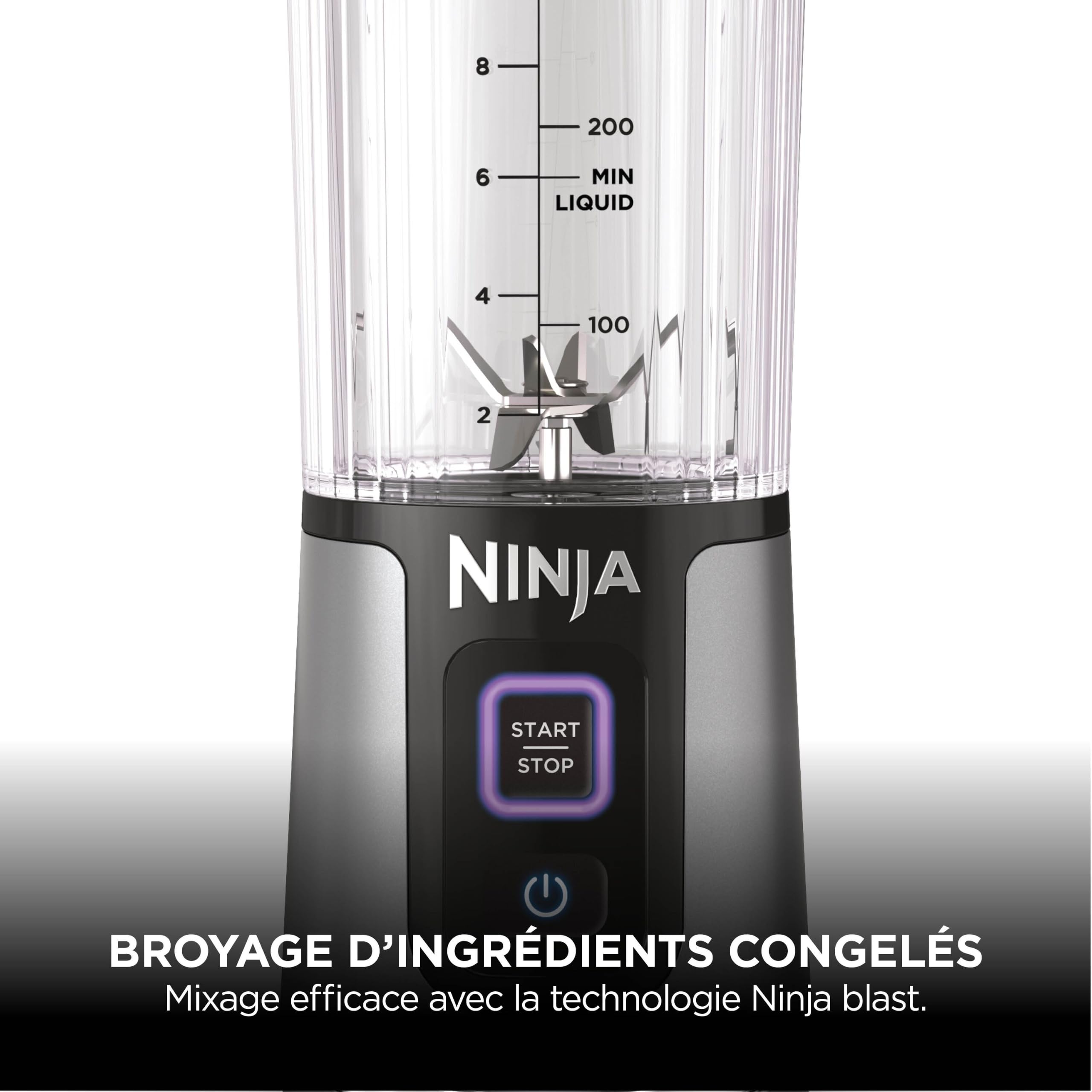 Ninja Blast Blender portable, 530 ml, couvercle résistant aux fuites et bec verseur, mini blender sans fil puissant, rechargeable, smoothies, shakes protéinés, mixe fruits et glaçons, noir, BC151EUBK | couvercle résistant aux fuites et bec verseur, mini b