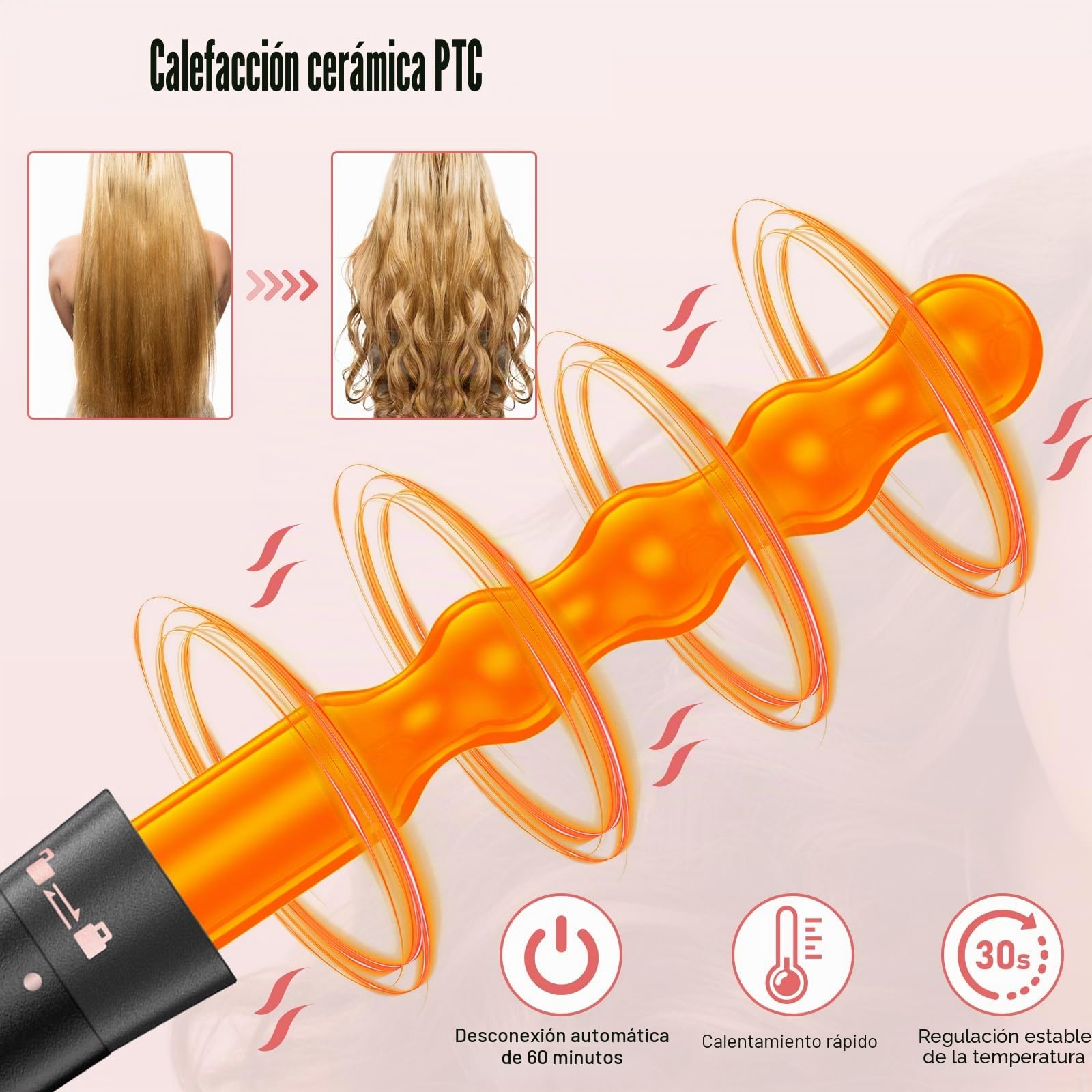 KYN Rizador de Pelo 5 en 1, 5 Tamaños de Ondas, Plancha de Pelo para Ondas, Temperatura Ajustable, PTC Cerámica, 30s Rápido Calentamiento, Ideal para Todo Tipo de Cabello