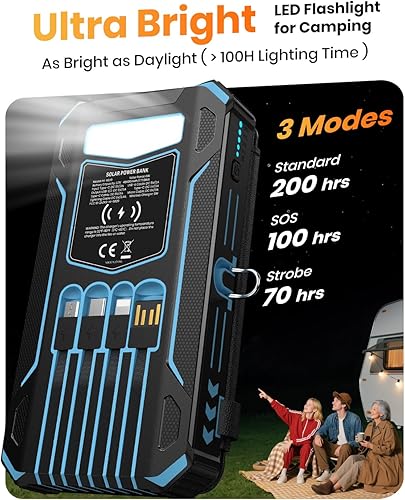 Miniatura 7 de SOARAISE Cargador solar - Cargador portátil inalámbrico de 48000 mAh, 4 cables y 4 paneles solares, PD QC 3.0 de carga rápida USB C con linterna