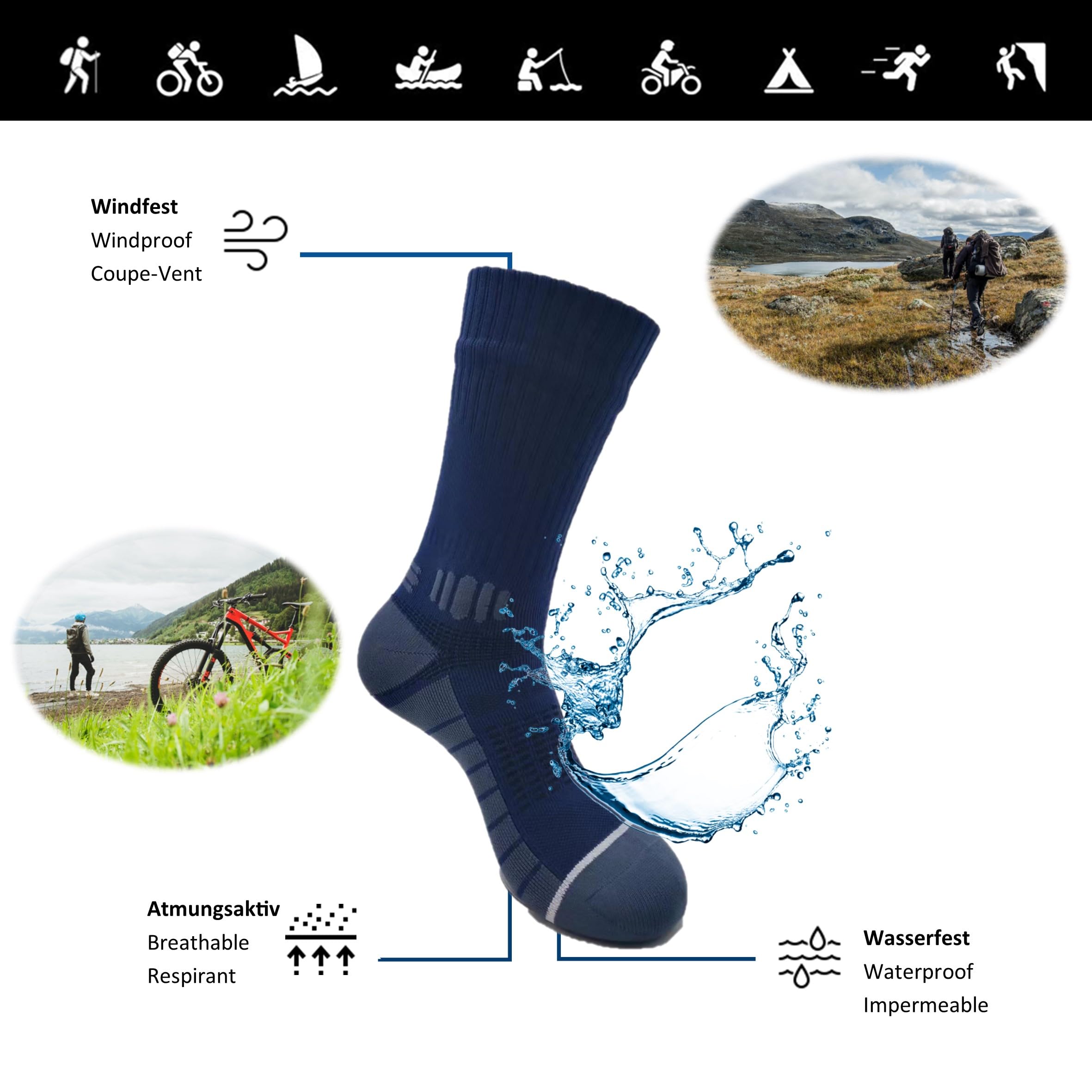 Kadem® Calcetines impermeables para deportes acuáticos, deportes de invierno, camping, pesca, senderismo, vela, rafting Wudu Mest Corap, remo, caminar, calcetines para exteriores, turquesa