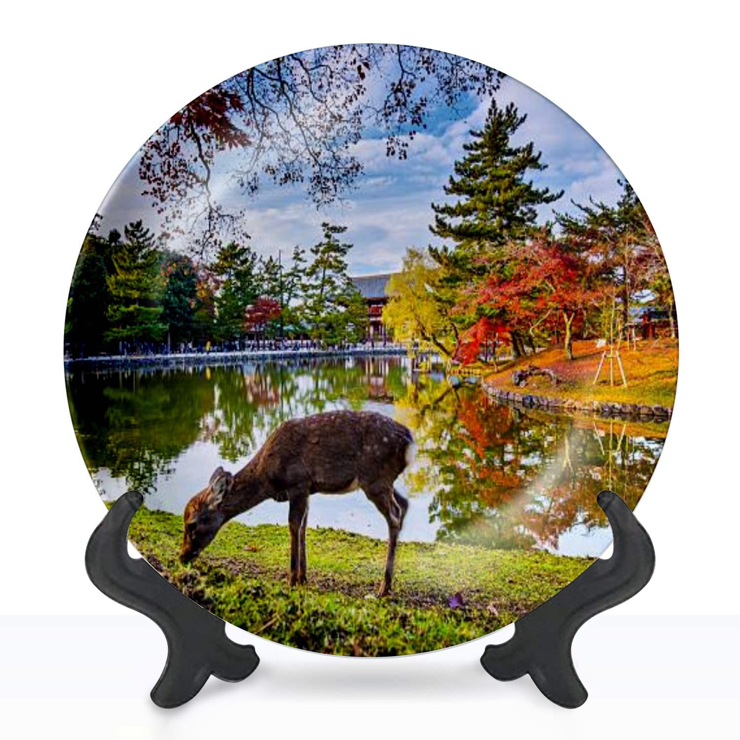Decorative Plates Nara Deer Wall Decor Ceramic Ornament with Display Stand and Hook Up for Festival, Parties, Wedding 10", Collector Plate
