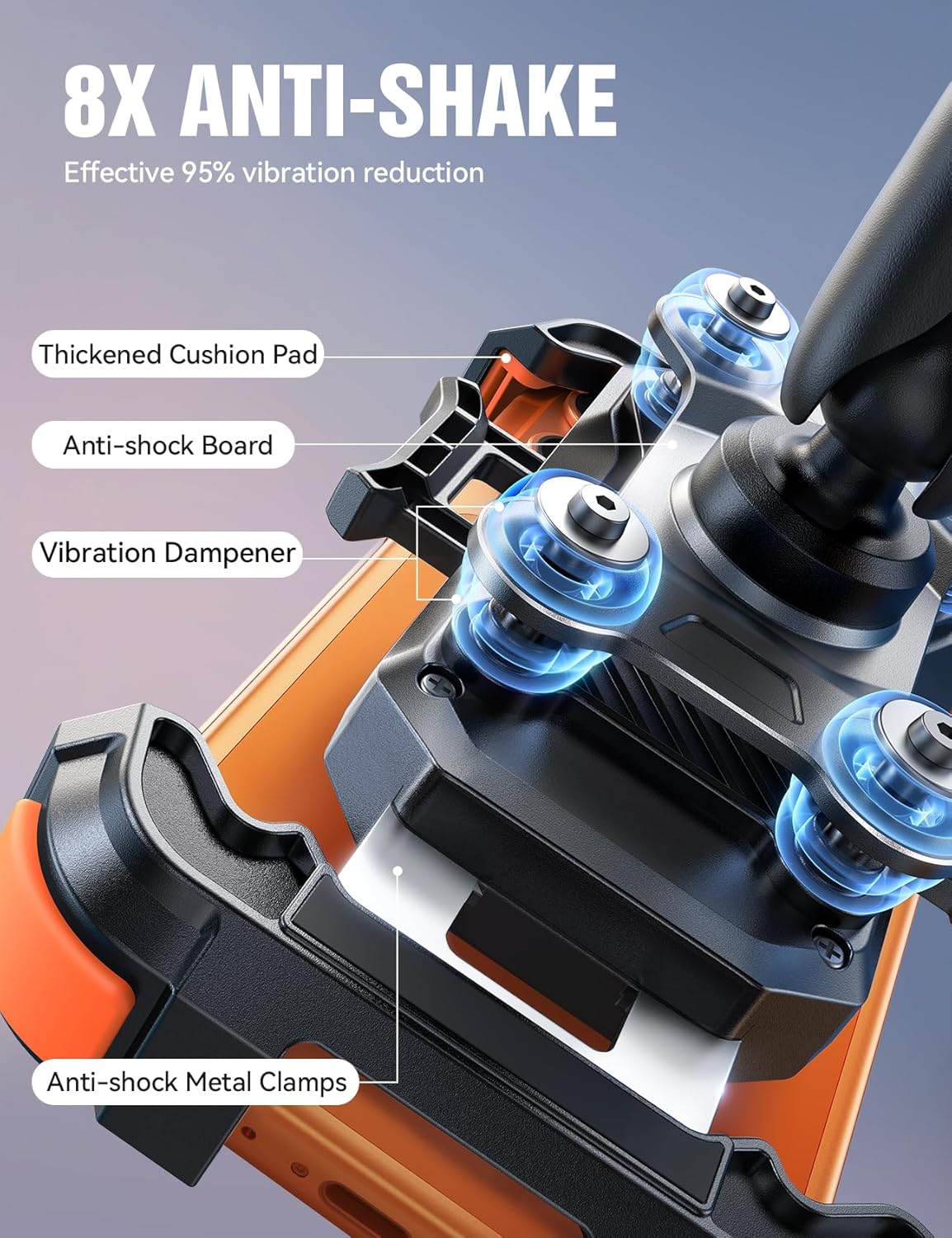 JOYROOM Motorcycle Phone Mount Holder - [Dual Vibration Dampener] 150mph Anti-Shock Phone Holder for Motorcycle [Metal Adjustment Arm] Bicycle Bike Phone Holder Mount for 4.7-7" Cell Phones, Orange