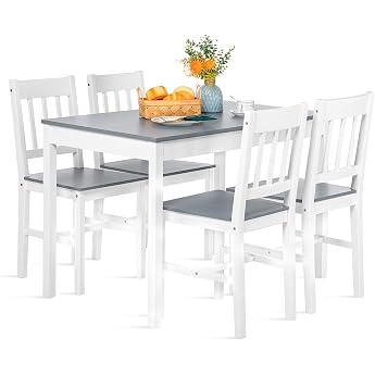 Dining Table with 4 Chairs Pine Wood Dining Set for Dining Room