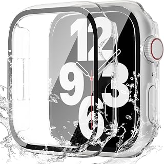 QCKANLJ 2 Pack Waterproof Case Compatible with Apple Watch 40mm SE (2nd Gen) Series 6 5 4 with Tempered Glass Screen Protector, Full Protective Hard PC Bumper Case Face Cover for iWatch 40mm Clear