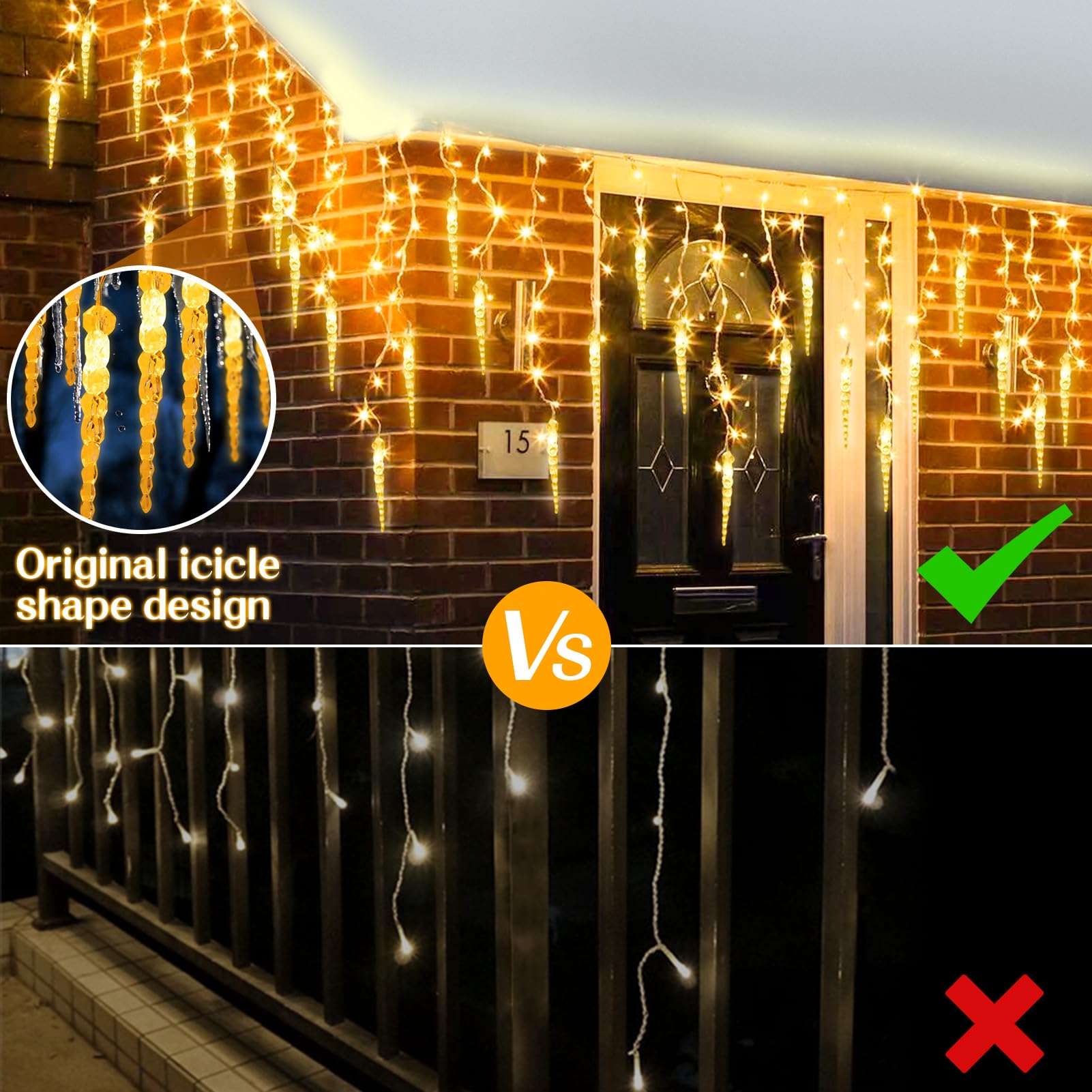 Uping Luci Natale Esterno Cascata Tenda Luminosa Natale Esterno 400 LED 9M Cascata Luci Natalizie Decorazioni Natalizie per Esterno Balcone Funzione Timer