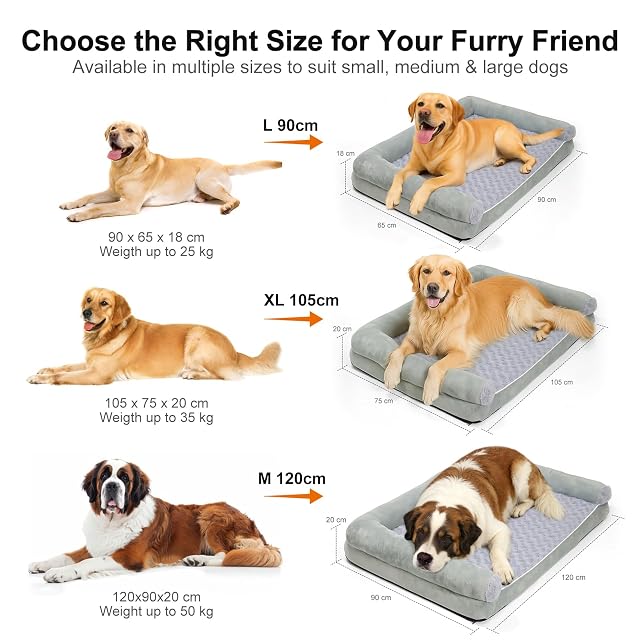 Foto 5 de 8 de Cama ortopédica para Perros, 120 × 90 × 20 cm, Gris Sofá Grande para Perros