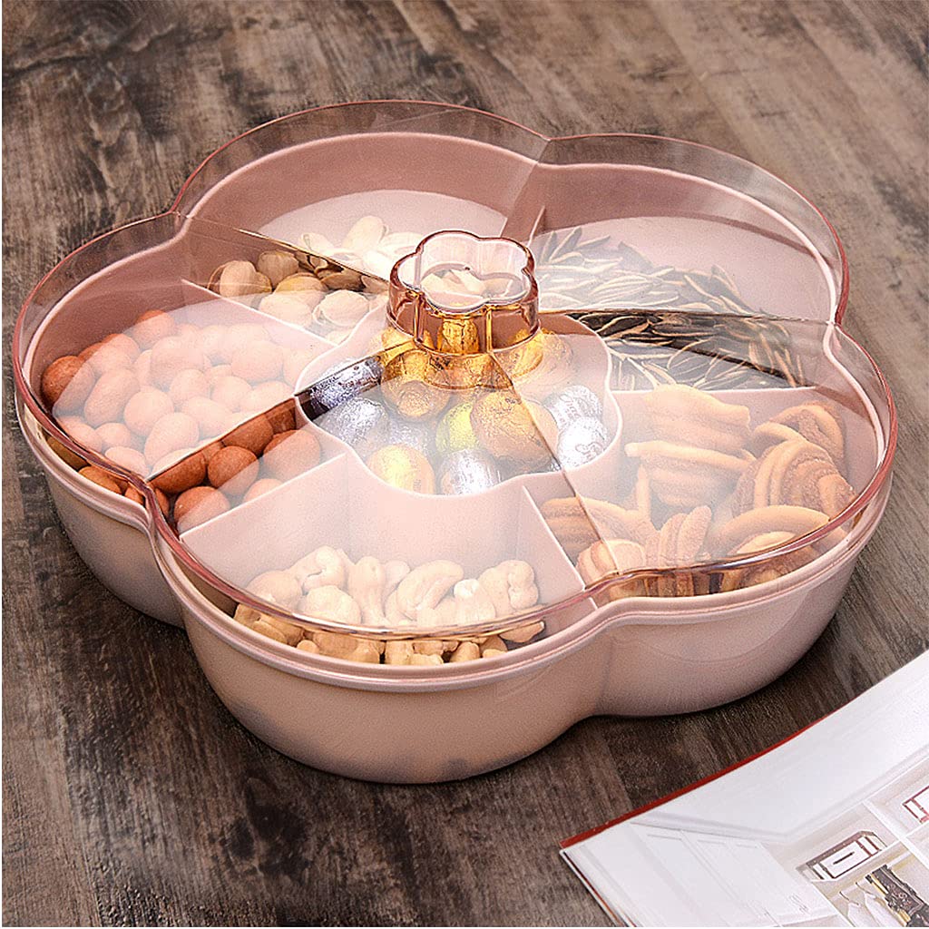 Btgghytr 6 Compartments Flower Shape Snack Storage Box Nut Candy Food Serving Tray With Lid Dried Fruit