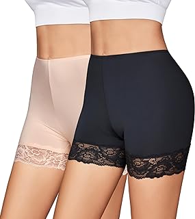 Women's Under Shorts for Dresses Seamless Anti Chafe Underwear Smooth Boyshorts Lace Slip Shorts for Women