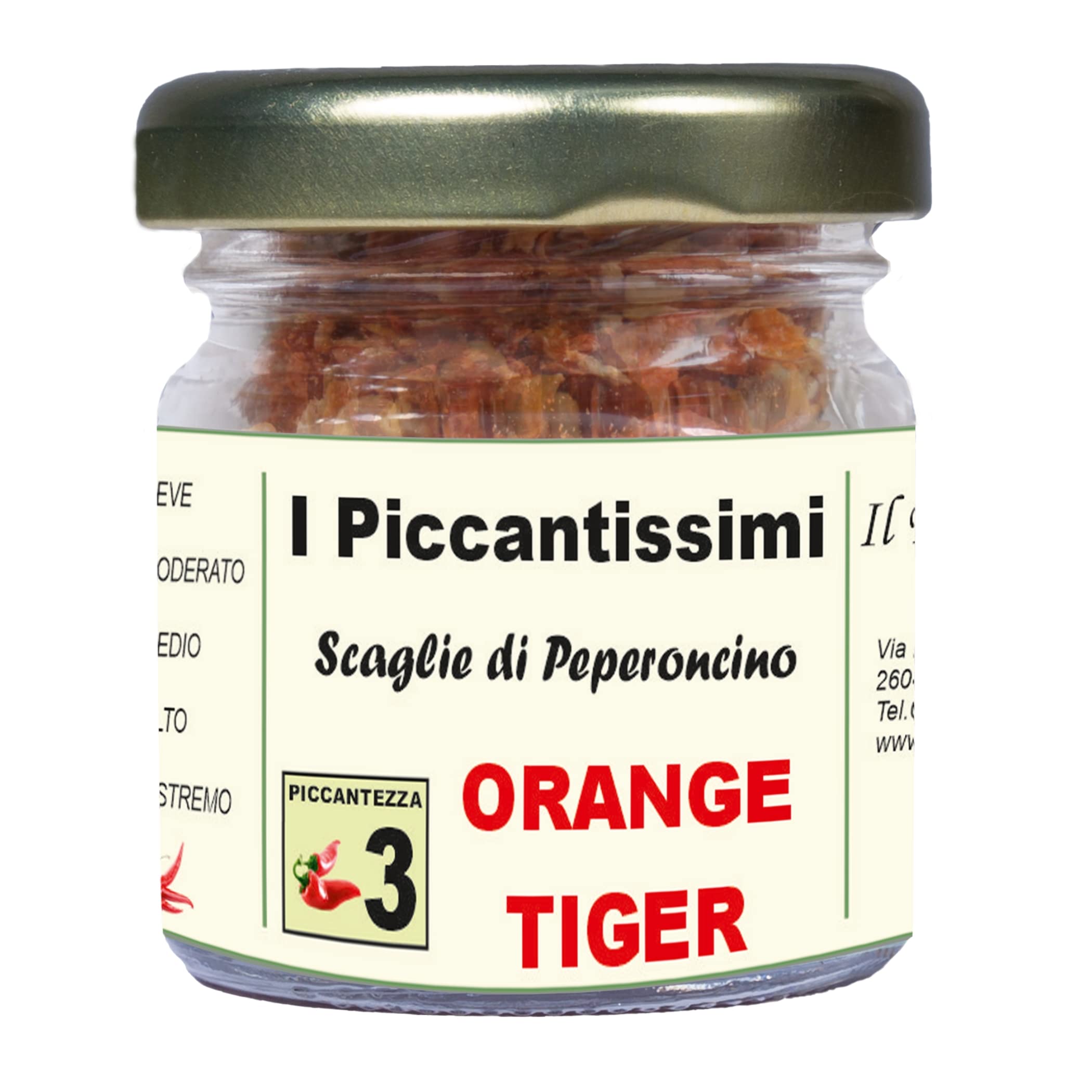 I Piccantissimi - Piment ORANGE TIGER en pot (15 g) - Flocons de piment longue conservation - Piment Habanero cultivé avec respect en Italie (300 000 SHU)