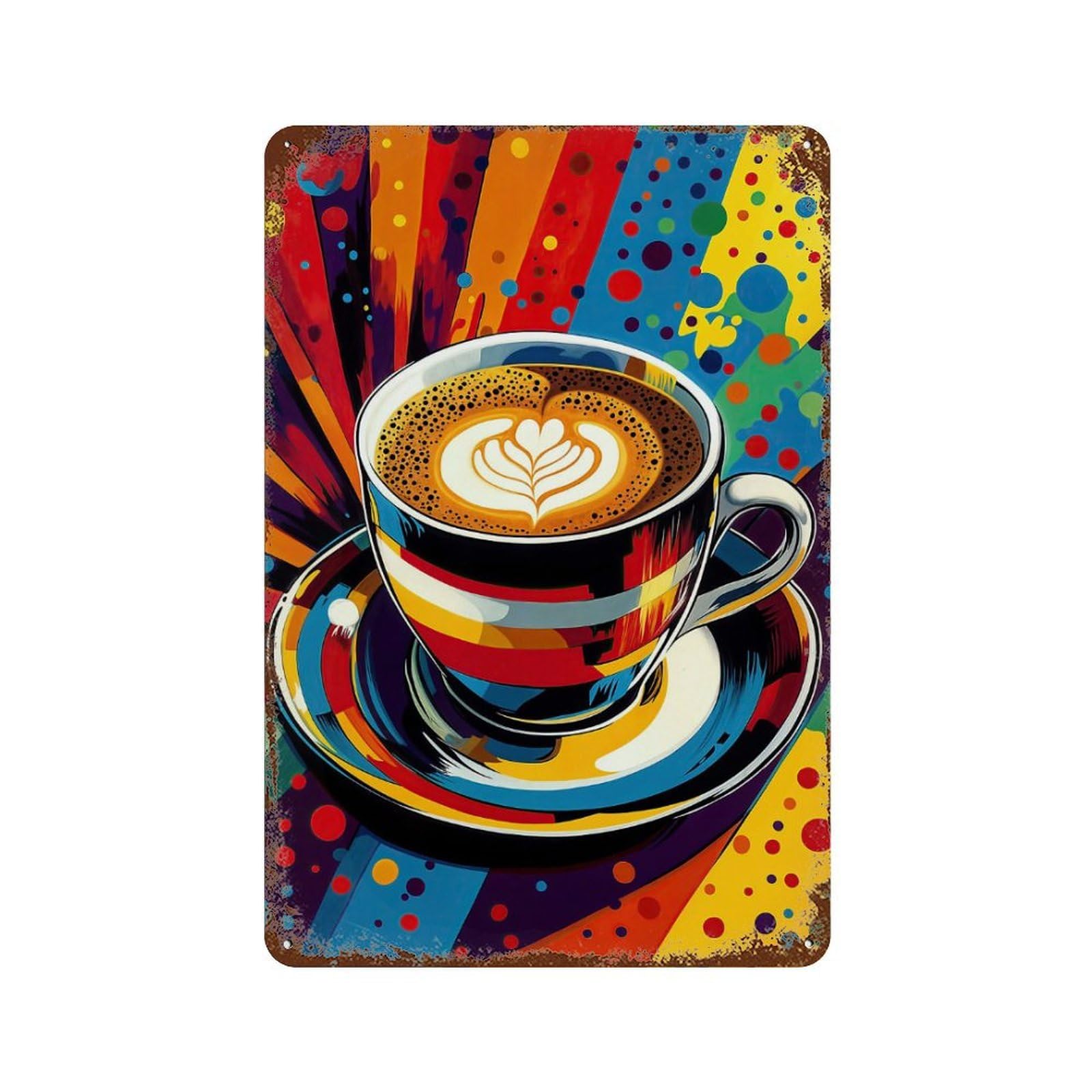 Garage Style Colorful Latte Art Poster Distressed Metal Wall Sign 11.8"x7.9", Farmhouse Wall Decor for Bar And Workshop