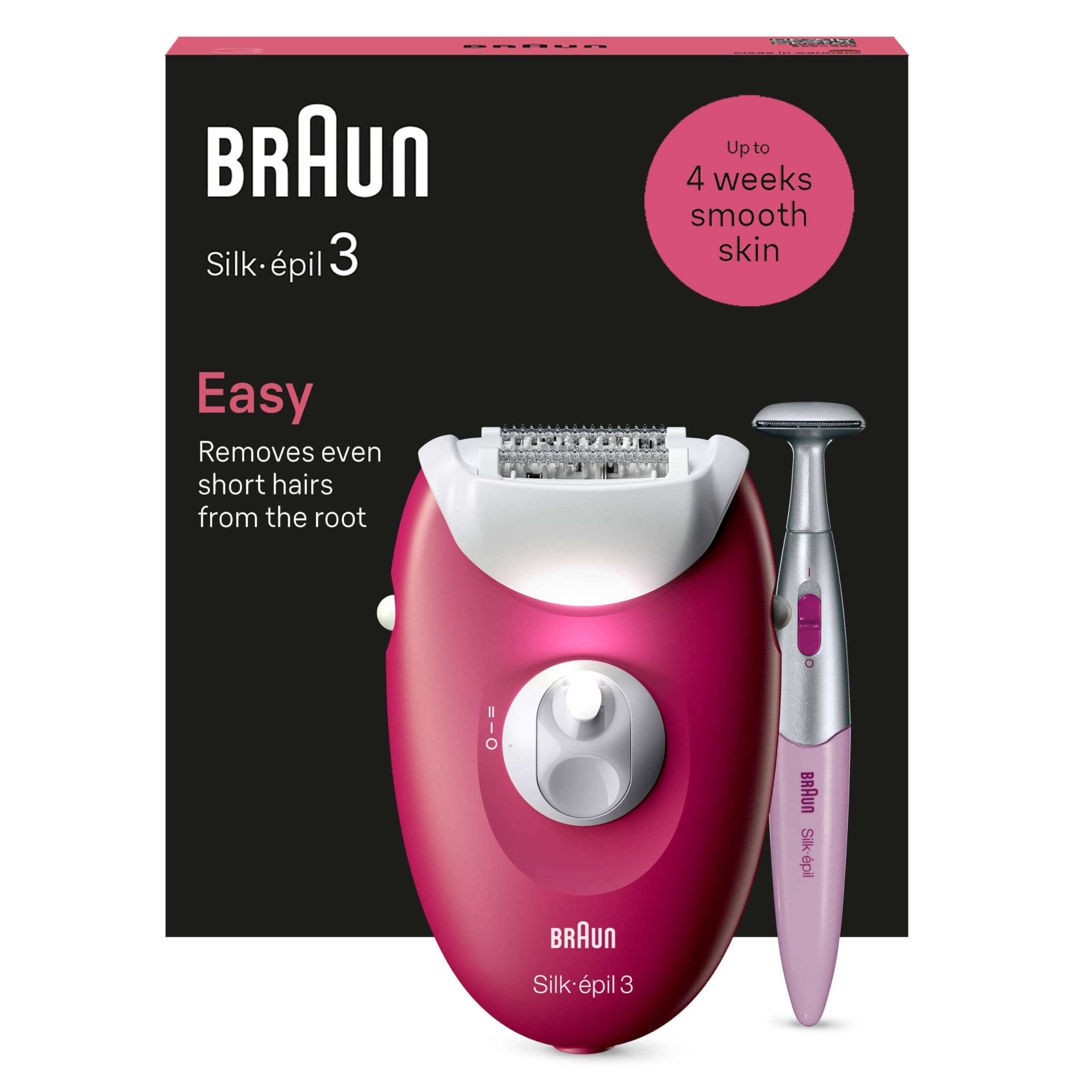 Braun Silk-épil 3, Depiladora Con Cable Para La Eliminación Del Vello, Semanas De Piel Suave, 3-202, Frambuesa