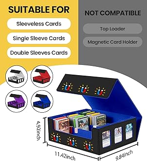 NEWLOOP Trading Cards Storage Box - 6-Window Display 2400+ TCG Commander Deck Case PKM with 6 Card Holders for Magic the Gathering YuGiOh Sports MTG PTCG Black and Blue