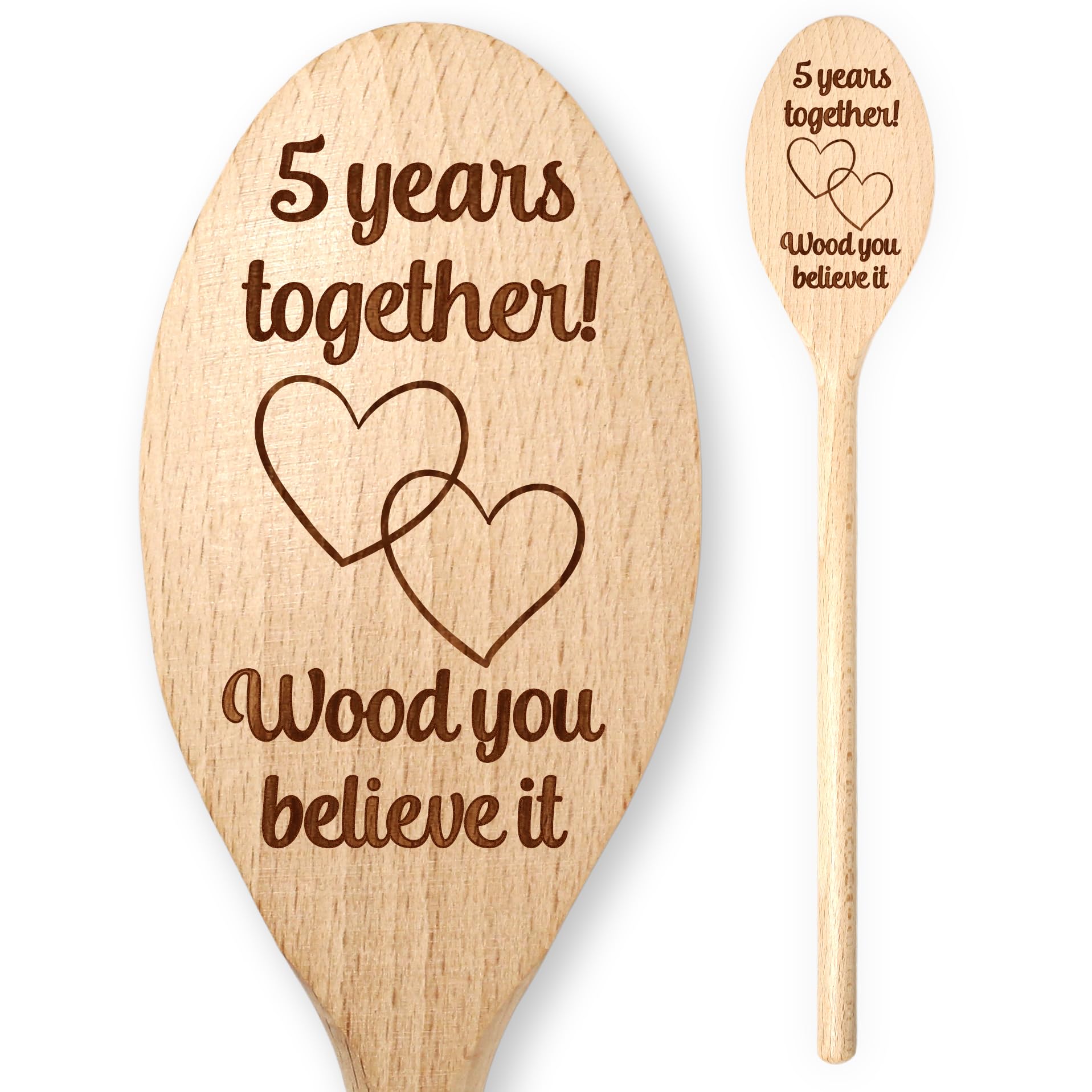 5 Years Together Wood You Believe It Wooden Cooking Spoon 5th Fifth Wedding Anniversary Engagement Wife Husband Mum Dad Him Her Daughter Son Mother Father Partner Couples Mr & Mrs Boyfriend Girlfriend