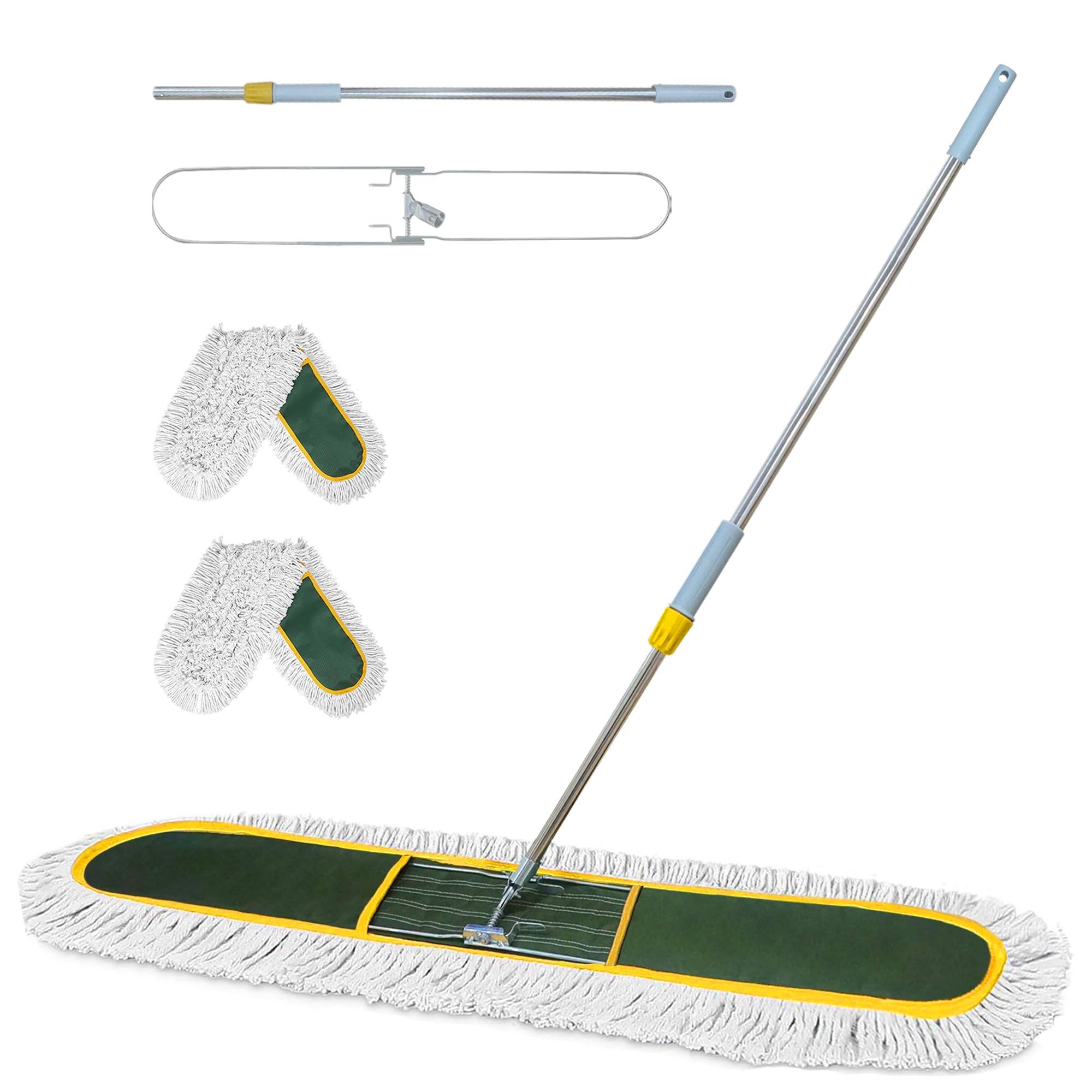 48-Inch Commercial Dust Mop for Hardwood Floors, Large Dry Mop with 2 Pcs Reusable Cotton Yarn Head, Telescopic Stainless Steel Handle - Ideal for Industrial Floor Cleaning, Marble,