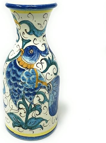 Italian Ceramic Art Pottery Vase - Hand Painted Birds Pattern, Made in Italy, Tu